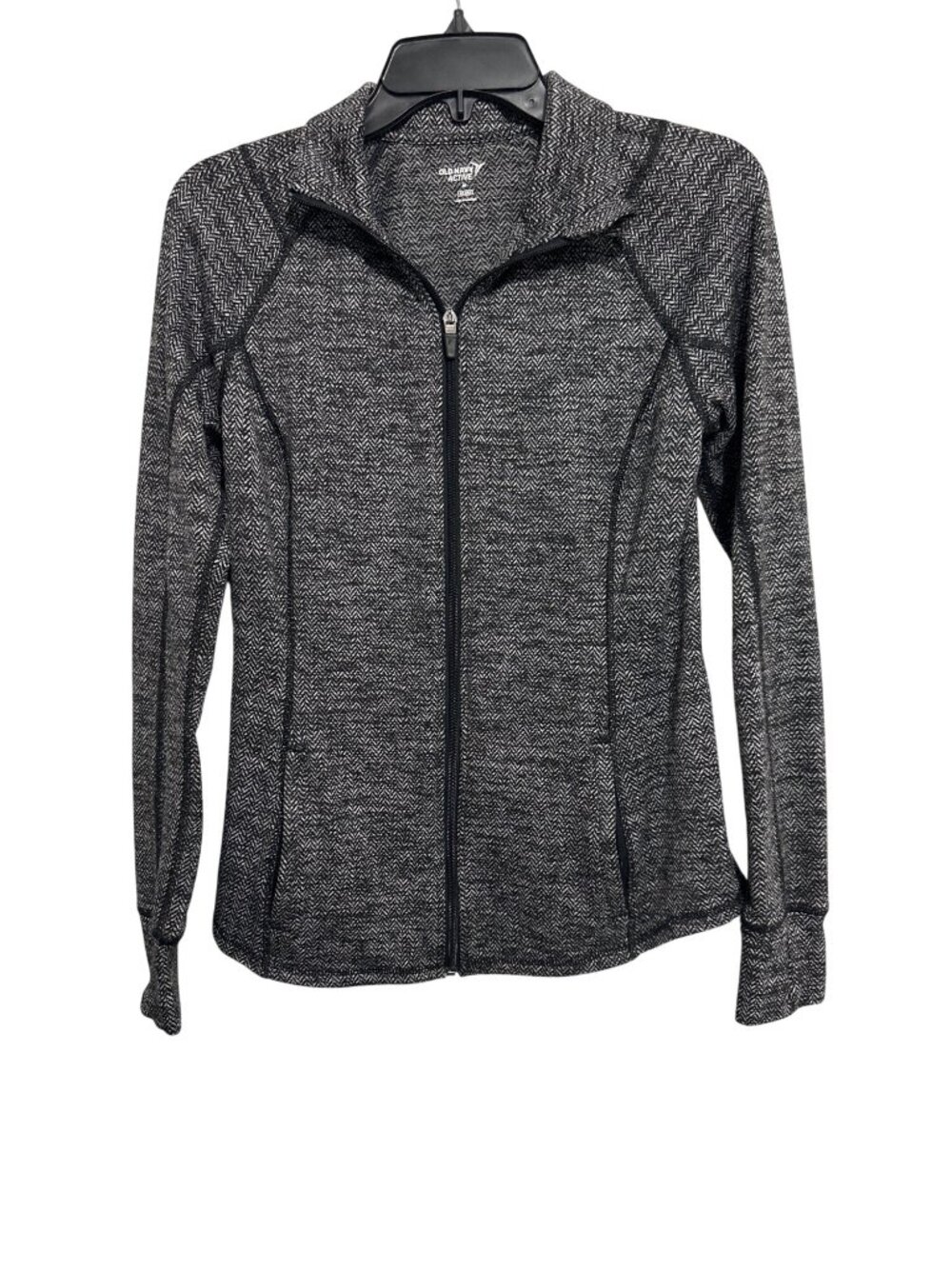 Old Navy Active Womens Go-Dry Zip-Up Jacket Medium Black & White Chevron Pattern
